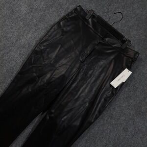 Calvin Klein Pants Womens 14 Black Faux Leather Suit Straight Leg Workwear Dress